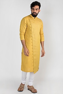 Yellow Striped & Checkered Kurta Set Design by Mayank Modi at Pernia's ...