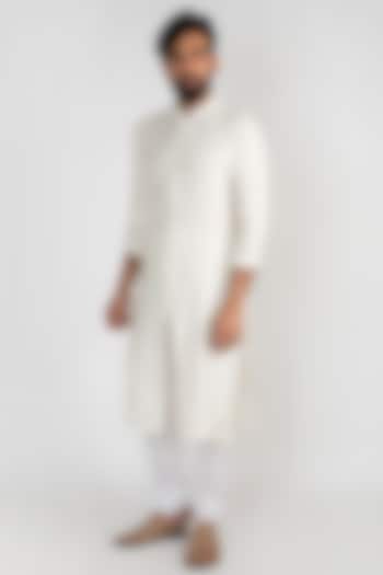 Off White Embroidered Kurta With Churidar Pants by Mayank Modi