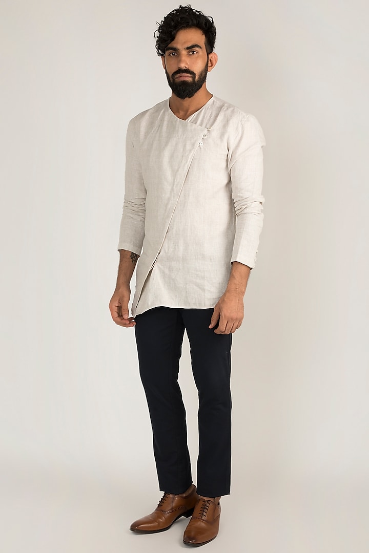Off White Linen Short Kurta Design by Mayank Modi at Pernia's Pop Up ...