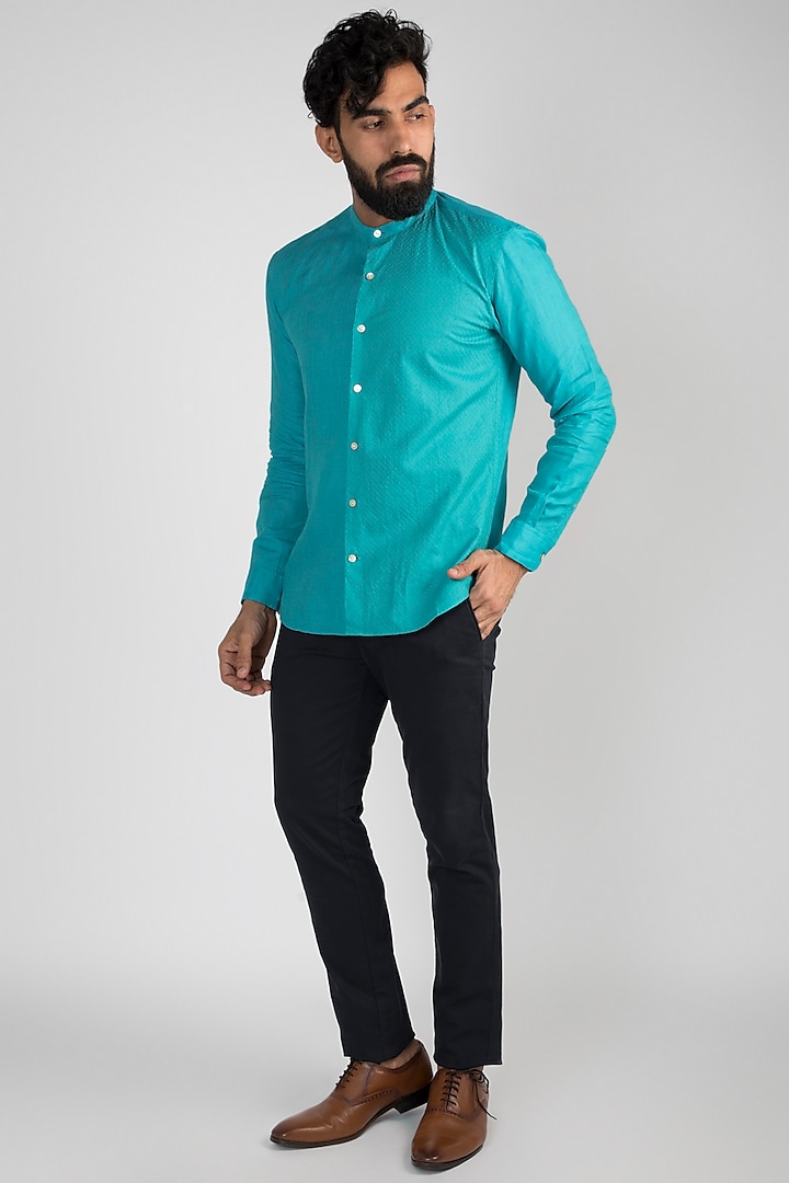 Cobalt Blue Linen Shirt Design by Mayank Modi at Pernia's Pop Up Shop 2023