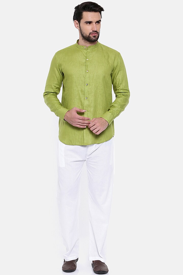 Green Linen Shirt by Mayank Modi