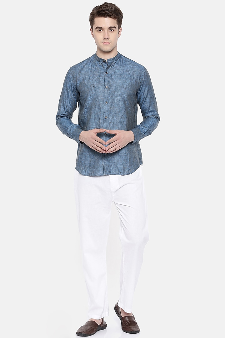 Blue Shirt With Checks by Mayank Modi