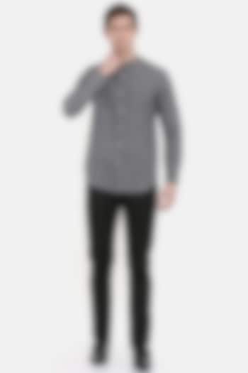 Blackish Grey Linen Party Wear Shirt by Mayank Modi at Pernia's Pop Up Shop