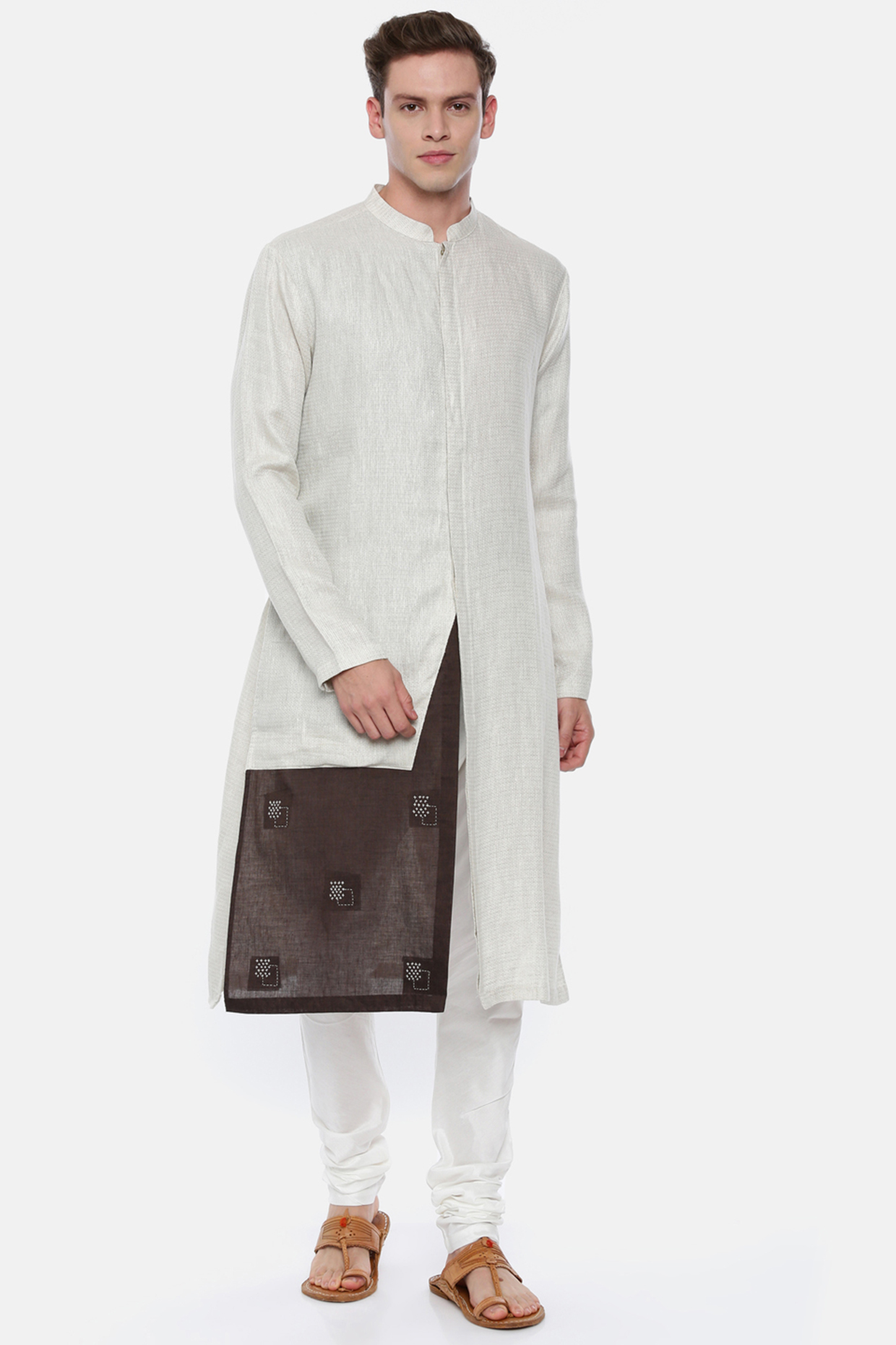 Cream Embroidered Kurta Set by Mayank Modi