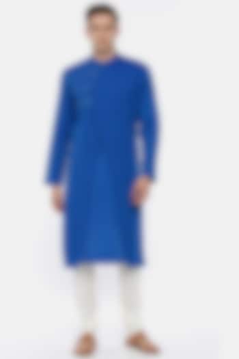 Blue Malai Cotton Kurta Set by Mayank Modi
