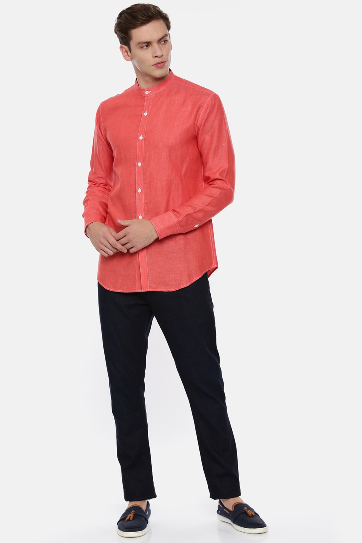 Tomato Red Linen Shirt Design by Mayank 