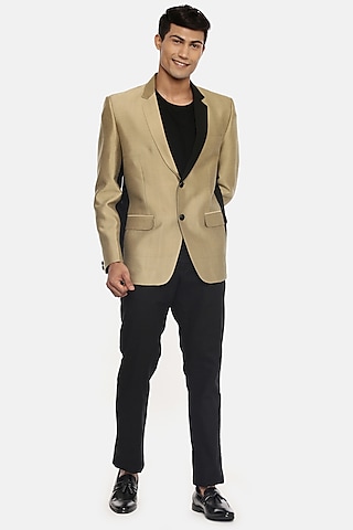 Rust Gold Silk & Cotton Blazer by Mayank Modi