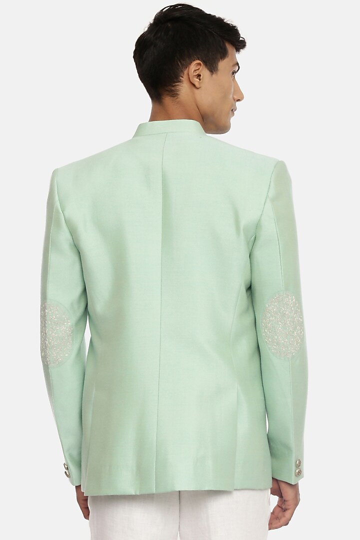 Mint Green Hand Embroidered Wedding Bandhgala Jacket by Mayank Modi at Pernia's Pop Up Shop