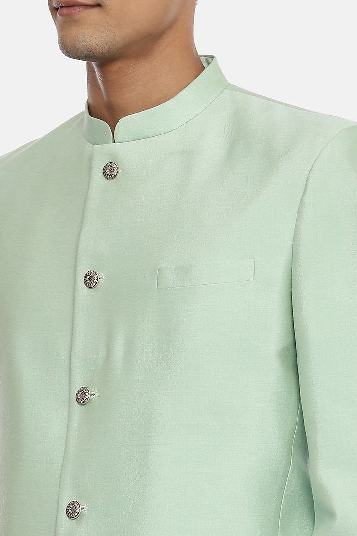 Mint Green Hand Embroidered Wedding Bandhgala Jacket by Mayank Modi at Pernia's Pop Up Shop