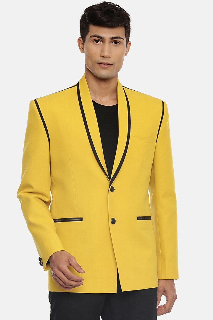 Mustard Cotton Blazer by Mayank Modi at Pernia's Pop Up Shop