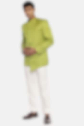 Fresh Green Embroidered Bandhgala Jacket by Mayank Modi