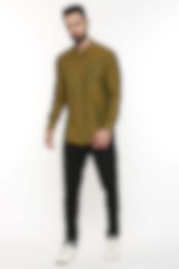 Mustard Green Malai Cotton Party Wear Shirt by Mayank Modi at Pernia's Pop Up Shop