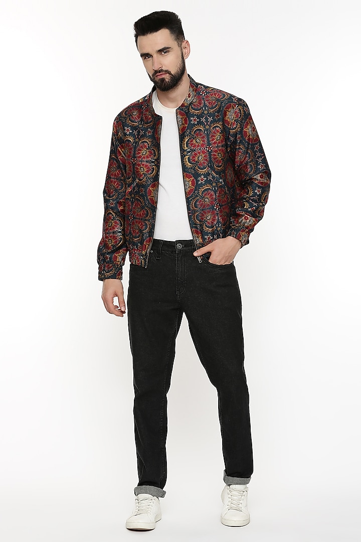 Red & Green Printed Bomber Jacket by Mayank Modi