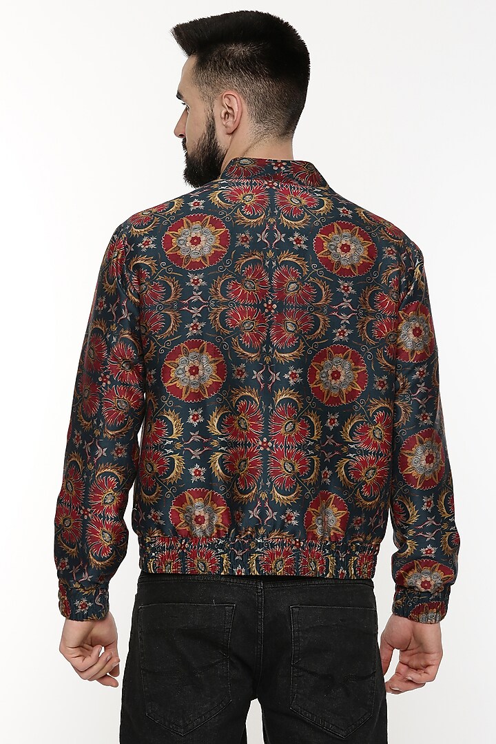 Red & Green Printed Bomber Jacket by Mayank Modi at Pernia's Pop Up Shop