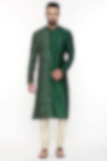 Bottle Green Hand Embroidered Kurta Set by Mayank Modi at Pernia's Pop Up Shop