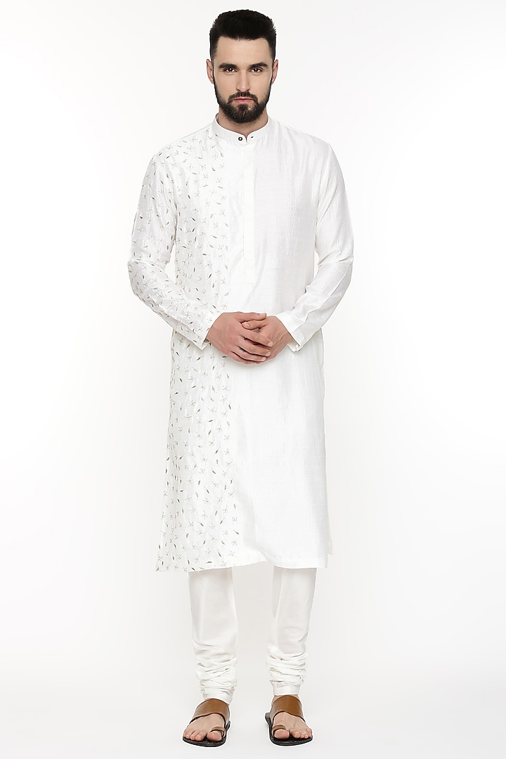 Ivory Hand Embroidered Kurta Set by Mayank Modi