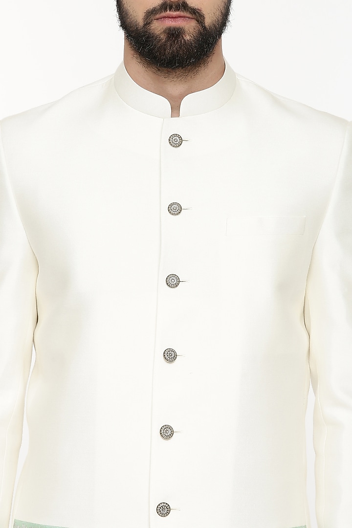 Ivory Embroidered Wedding Bandhgala Jacket by Mayank Modi at Pernia's Pop Up Shop