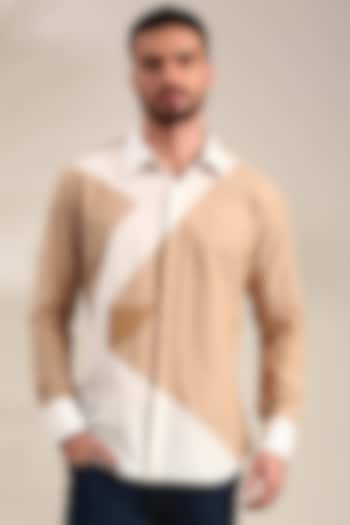 White & Beige Malai Cotton Shirt by Mayank Modi