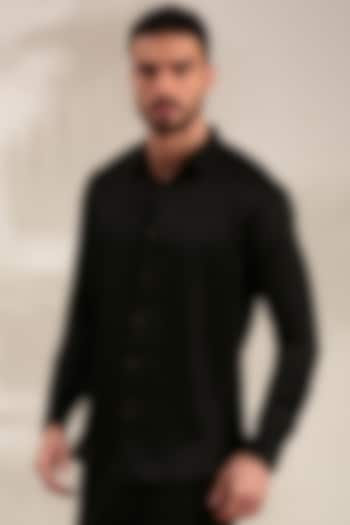 Black Bemberg Silk Shirt by Mayank Modi