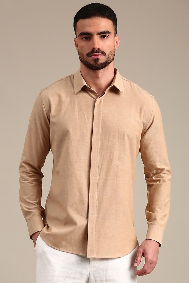 Beige Malai Cotton Shirt by Mayank Modi