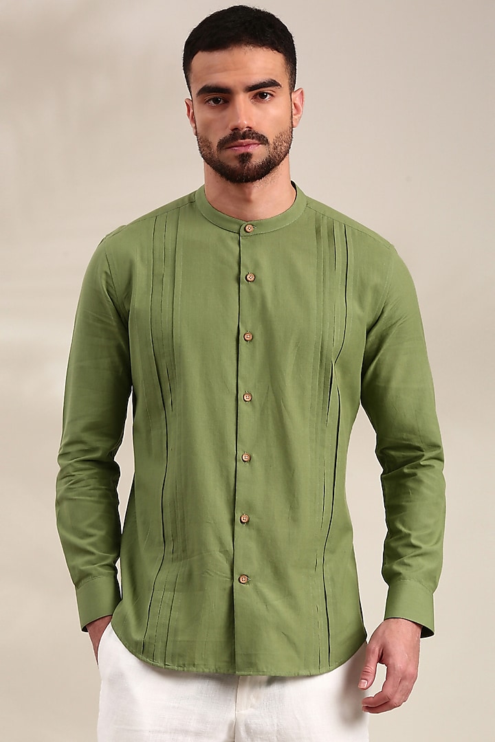 Green Malai Cotton Shirt by Mayank Modi