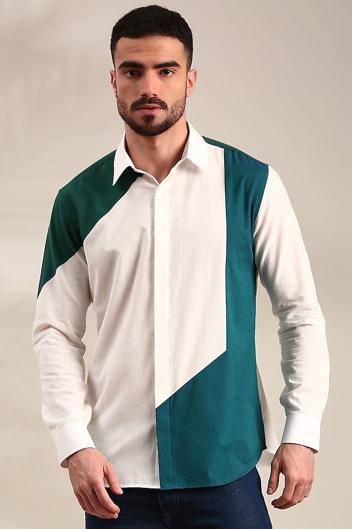 Multi-Colored Malai Cotton Panelled Shirt by Mayank Modi