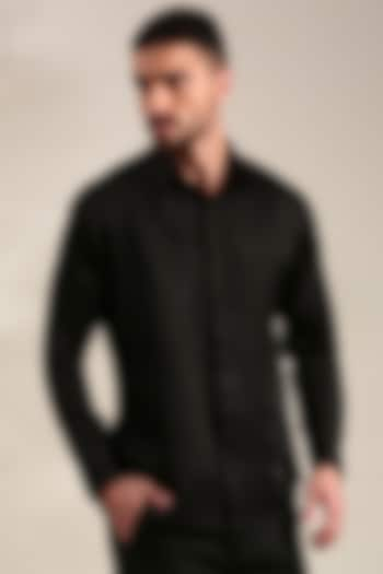 Black Bemberg Silk Shirt by Mayank Modi