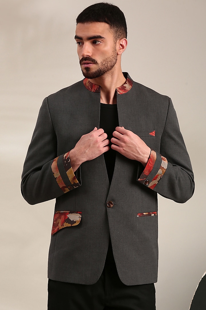 Charcoal Grey Malai Cotton Blazer by Mayank Modi at Pernia's Pop Up Shop