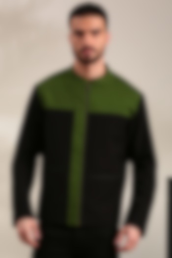 Black & Green Malai Cotton Bomber Jacket by Mayank Modi at Pernia's Pop Up Shop