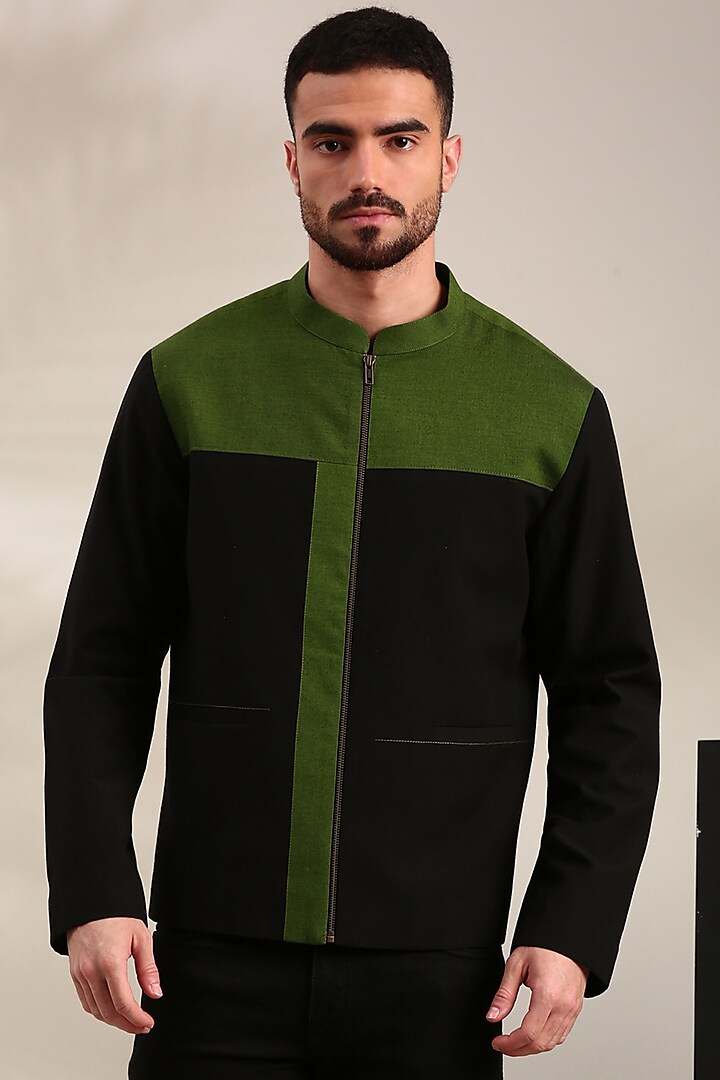 Black & Green Malai Cotton Bomber Jacket by Mayank Modi at Pernia's Pop Up Shop