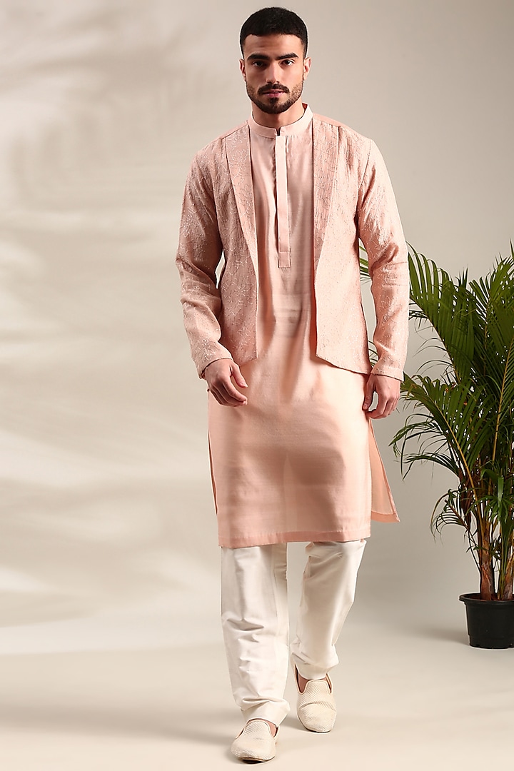 Pink Chanderi Kurta Set by Mayank Modi