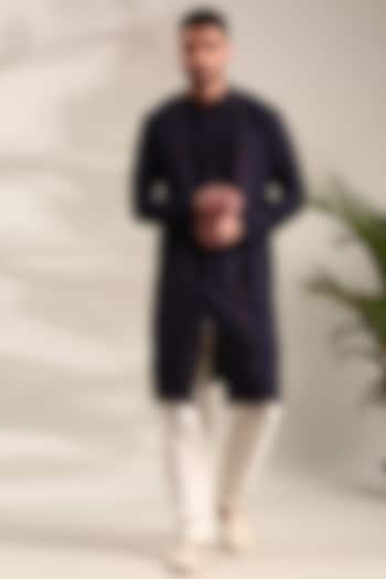 Navy Blue Cotton Silk Kurta Set by Mayank Modi at Pernia's Pop Up Shop