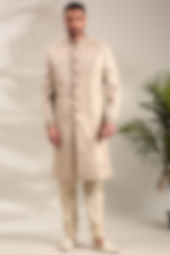 Gold Chanderi Wedding Sherwani Set by Mayank Modi at Pernia's Pop Up Shop