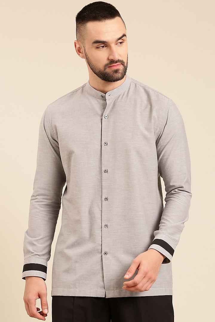 Grey & Black Malai Cotton Shirt by Mayank Modi