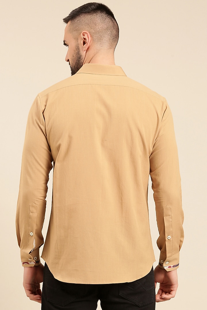 Khaki Muslin & Cotton Printed Party Wear Shirt by Mayank Modi at Pernia's Pop Up Shop