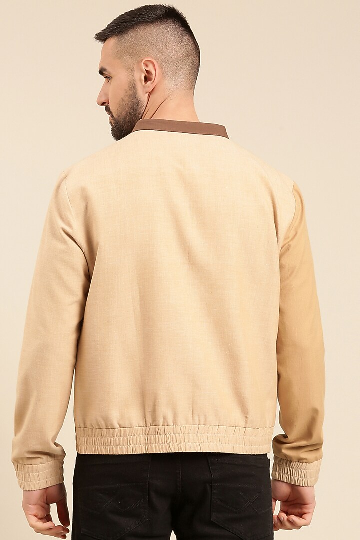 Beige & Brown Malai Cotton Bomber Jacket by Mayank Modi at Pernia's Pop Up Shop