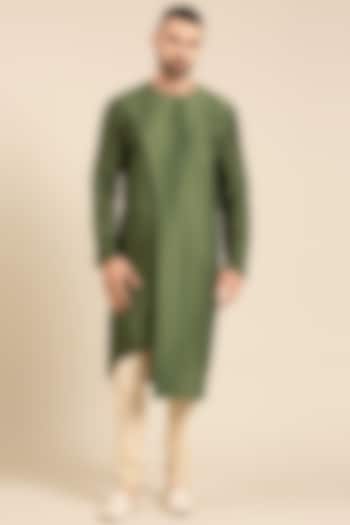 Green Silk & Chanderi Kurta Set by Mayank Modi