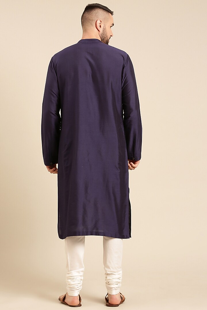 Blue Silk & Linen Kurta Set by Mayank Modi at Pernia's Pop Up Shop