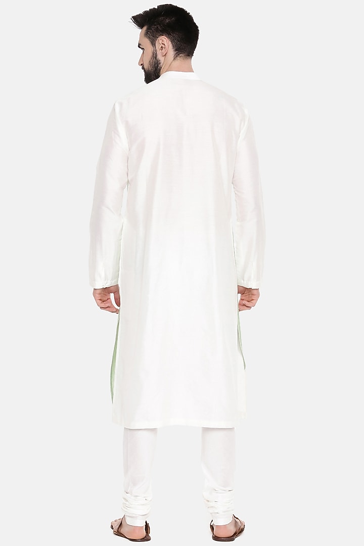 Ivory & Pastel Green Silk Hand Embroidered Kurta Set For Boys by Mayank Modi - Kids at Pernia's Pop Up Shop