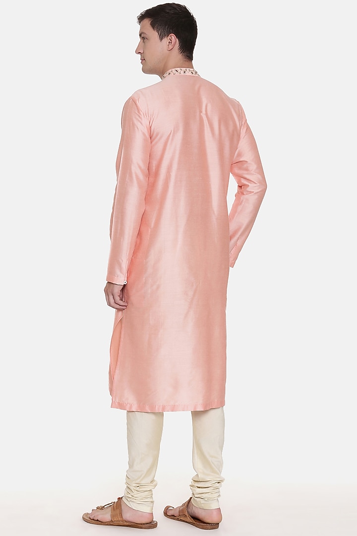 Pink Silk Cotton Embroidered Kurta Set For Boys by Mayank Modi - Kids at Pernia's Pop Up Shop