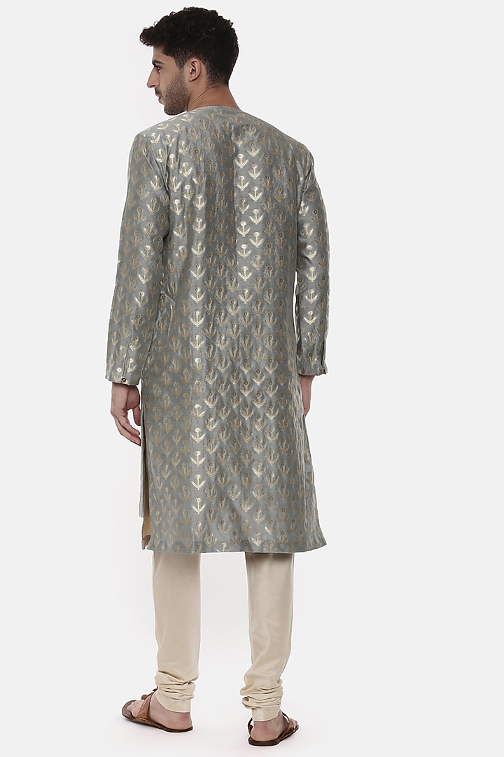 Green Banarasi Silk Brocade Kurta Set For Boys by Mayank Modi - Kids at Pernia's Pop Up Shop