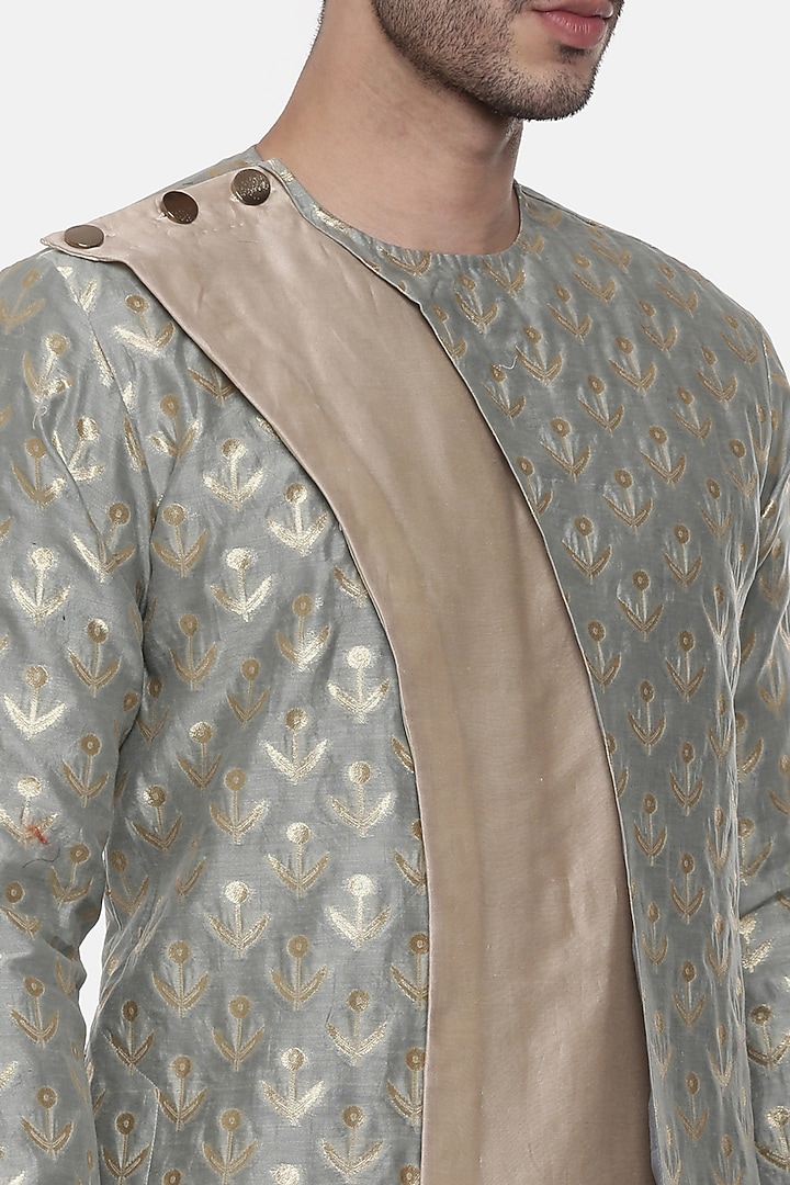 Green Banarasi Silk Brocade Kurta Set For Boys by Mayank Modi - Kids at Pernia's Pop Up Shop