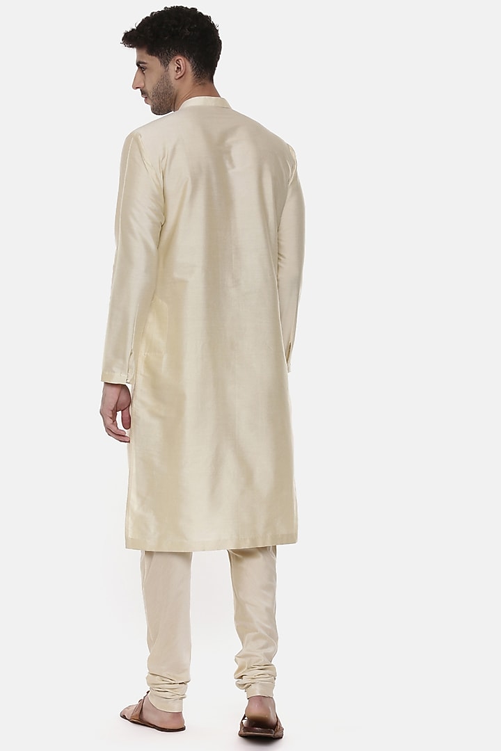 Beige & Ivory Silk Cotton Kurta Set For Boys by Mayank Modi - Kids at Pernia's Pop Up Shop