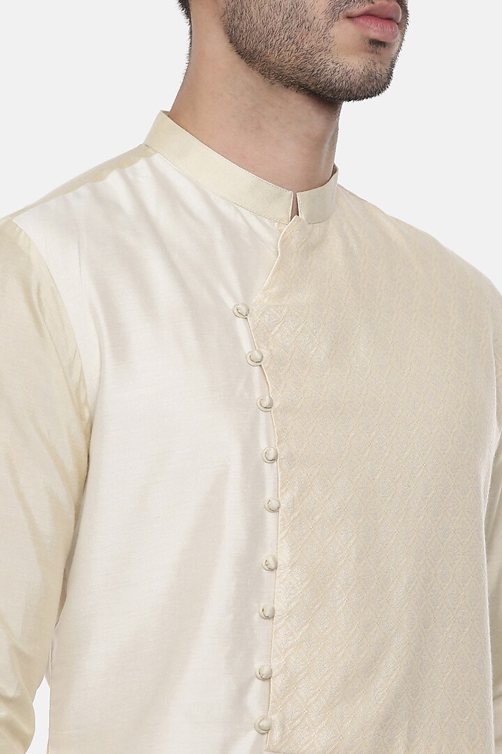 Beige & Ivory Silk Cotton Kurta Set For Boys by Mayank Modi - Kids at Pernia's Pop Up Shop