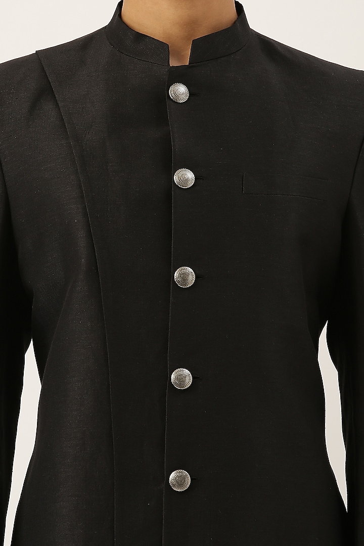 Black Silk Sherwani For Boys by Mayank Modi - Kids at Pernia's Pop Up Shop