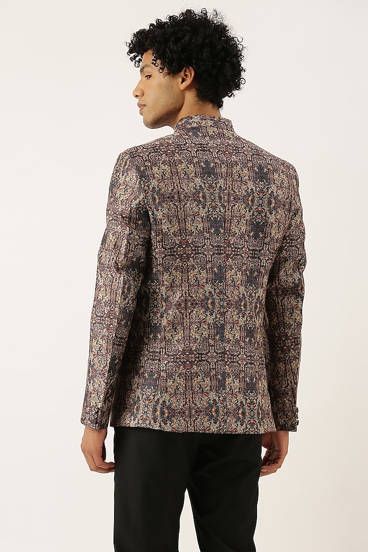 Brown Chanderi Printed Bandhgala Jacket For Boys by Mayank Modi - Kids at Pernia's Pop Up Shop