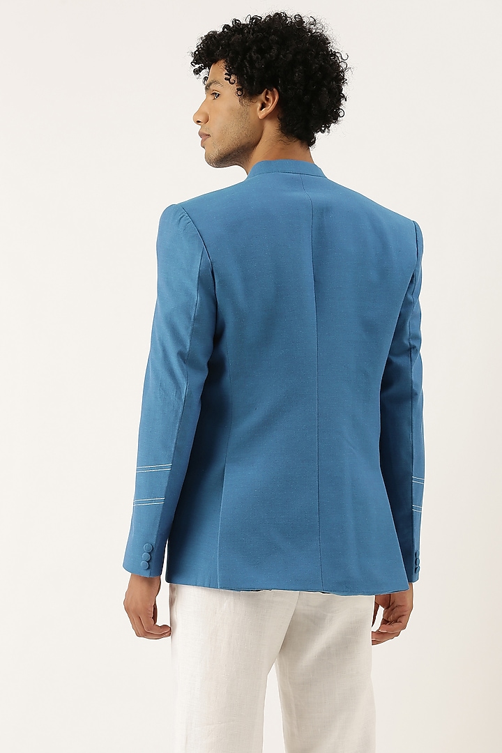 Blue Malai Cotton Bandhgala Jacket For Boys by Mayank Modi - Kids at Pernia's Pop Up Shop