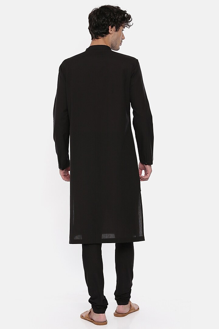 Black & Grey Cotton Kurta Set For Boys by Mayank Modi - Kids at Pernia's Pop Up Shop