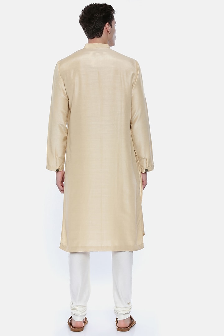 Beige Linen Silk Draped Kurta Set For Boys by Mayank Modi - Kids at Pernia's Pop Up Shop