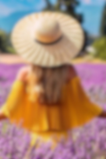 Beige Natural Wheat Straw Ruffled Hat by Myaraa by Namrata Lodha at Pernia's Pop Up Shop